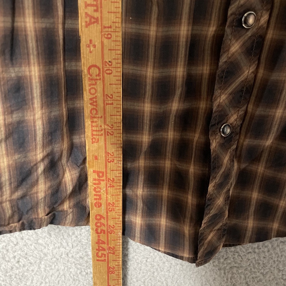 Banana Republic Shirt Mens S Brown Plaid Pearl Snap Western Long Sleeve Slim Fit - Picture 5 of 7